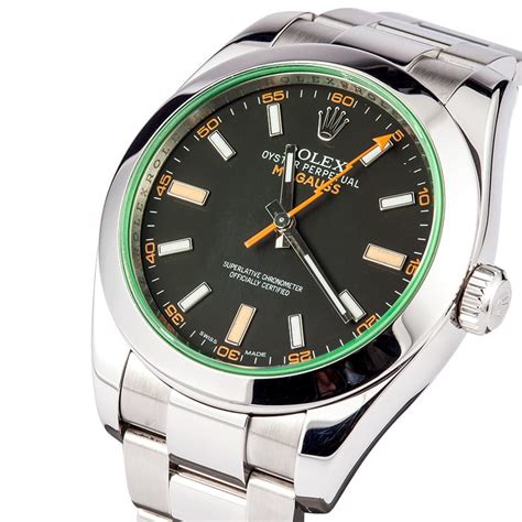 rolex milgauss with green crystal.